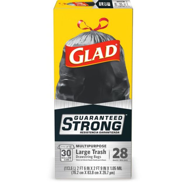 Glad Large Drawstring Trash Bags 30 Gal 28 Ct