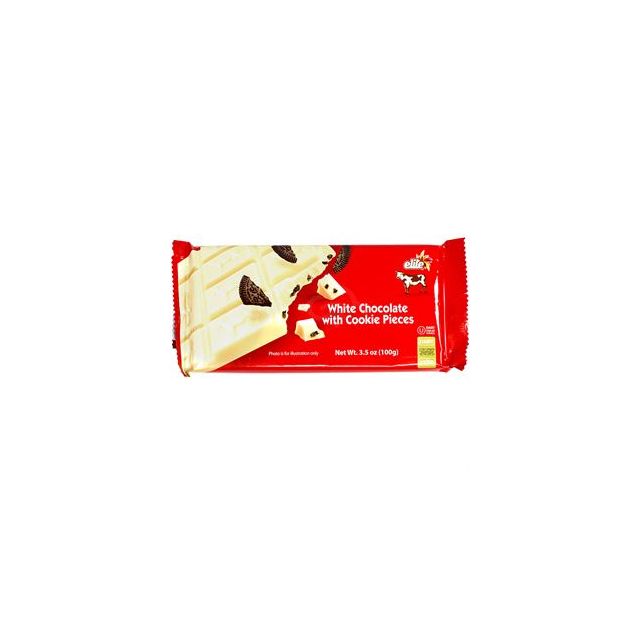 Elite White Milk Chocolate Bars with Cookies 3.5 Oz