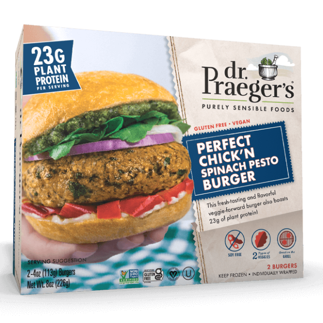 Dr. Praegers Perfect Chick'n Spinach Pesto Burgers Gluten Free 8 Oz