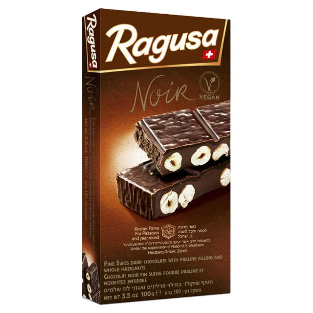 Ragusa Noir Chocolate filled with praline and whole hazelnuts 3.5 Oz