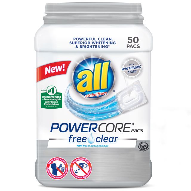 All Powercore Pacs Laundry Detergent, Free Clear 50 Pacs - 42.6 Oz
